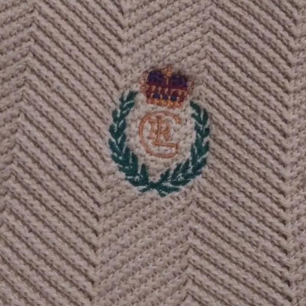 Vintage Chaps Ralph Lauren Tan 100% Cotton Crew Neck Grandpa Sweater Sz Medium
